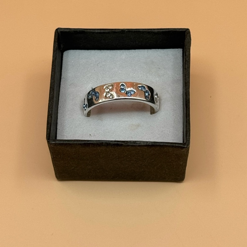 Elegant Silver and Crystal Butterfly Ring Sz 9